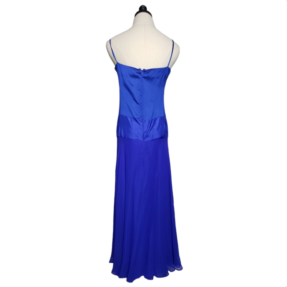 Vtg Maxi Slip Dress Flowy Royal Blue Silk Y2K Pixi Fairy Crepe Sheer Satin Event - Picture 14 of 15
